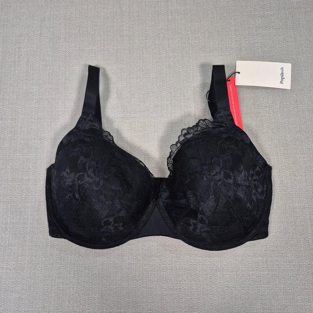 Popilush Black Lace Underwire Padded Bra Adjustable Straps 36DDD New